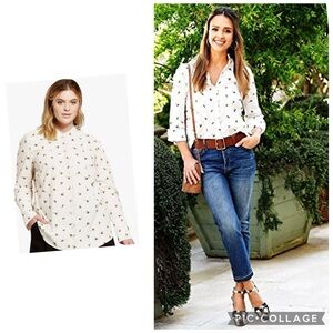 VICTORIA BECKHAM BEE PRINT MANDARIN COLLAR BUTTON SHIRT